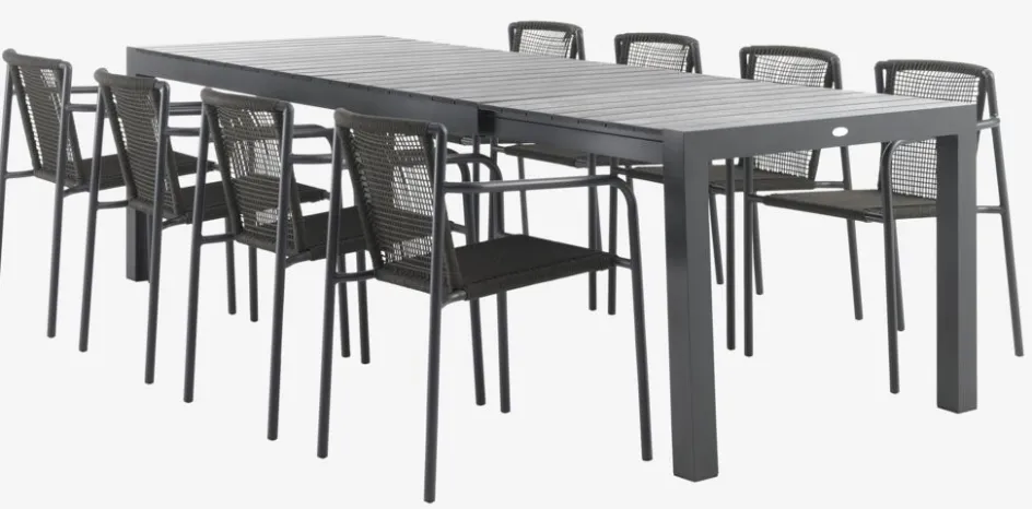 Discount HSTEHAVE + KRISTIANSTADMesa HESTEHAVE L205/275 negro + 4 sillas KRISTIANSTAD verde Conjuntos Mesa Y Sillas De Jardín