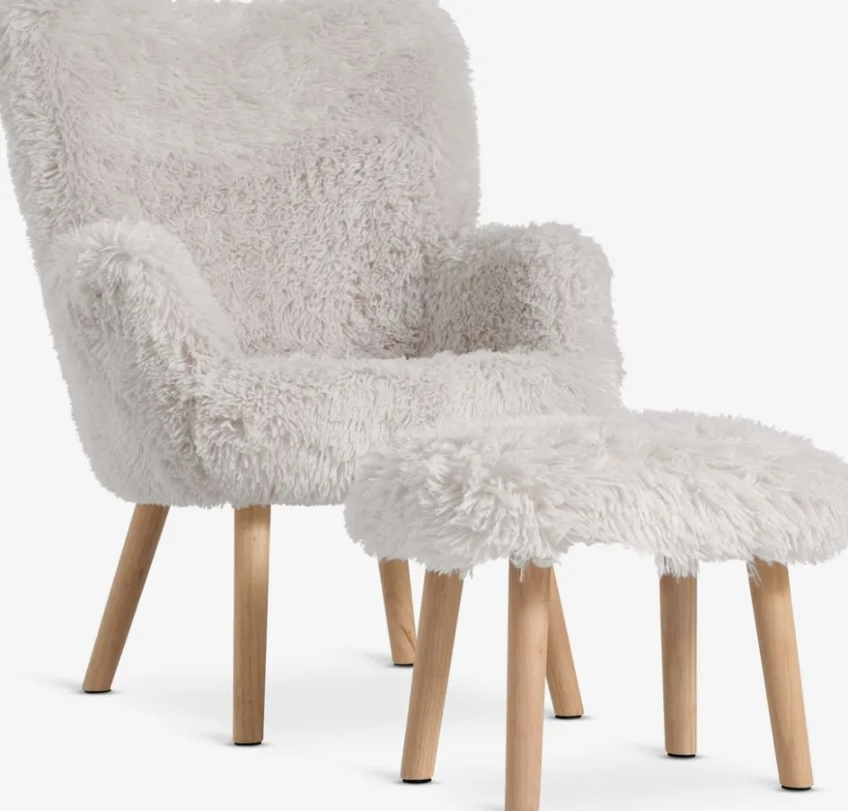 New HVILSTEDSillón HVILSTED con reposapiés felpa blanco crudo/natural Sillones