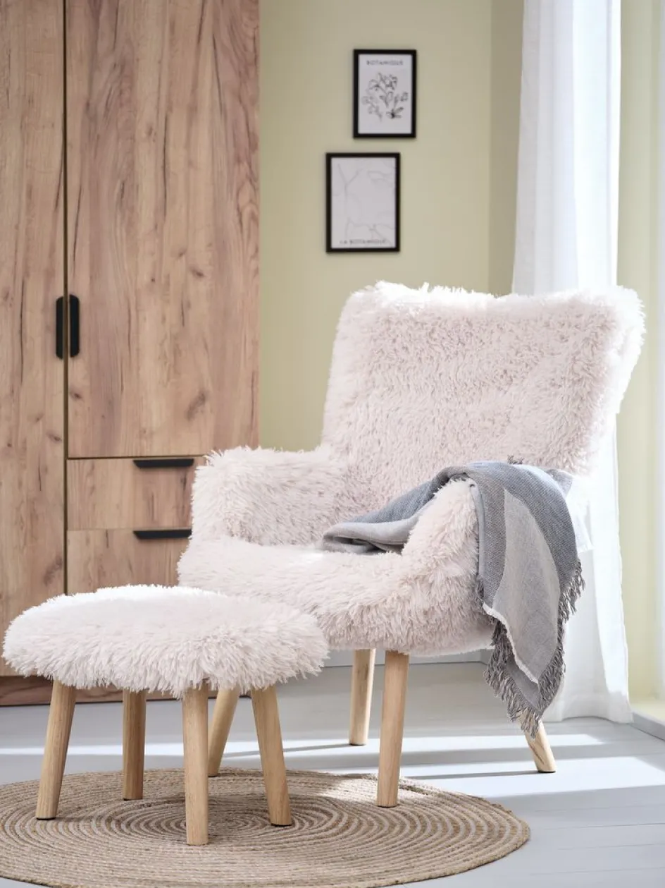 New HVILSTEDSillón HVILSTED con reposapiés felpa blanco crudo/natural Sillones
