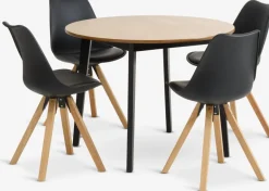 Outlet JEGIND + BLOKHUSMesa JEGIND Ø105 roble natural + 4 sillas BLOKHUS negro Mesas De Comedor|Conjuntos De Comedor