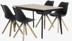 Clearance JEGIND + BLOKHUSMesa JEGIND L130 roble natural/negro +4 sillas BLOKHUS negro Mesas De Comedor|Conjuntos De Comedor