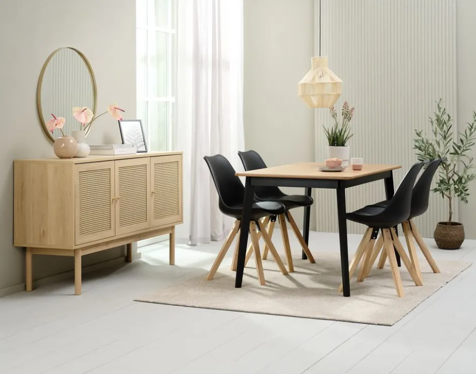 Clearance JEGIND + BLOKHUSMesa JEGIND L130 roble natural/negro +4 sillas BLOKHUS negro Mesas De Comedor|Conjuntos De Comedor
