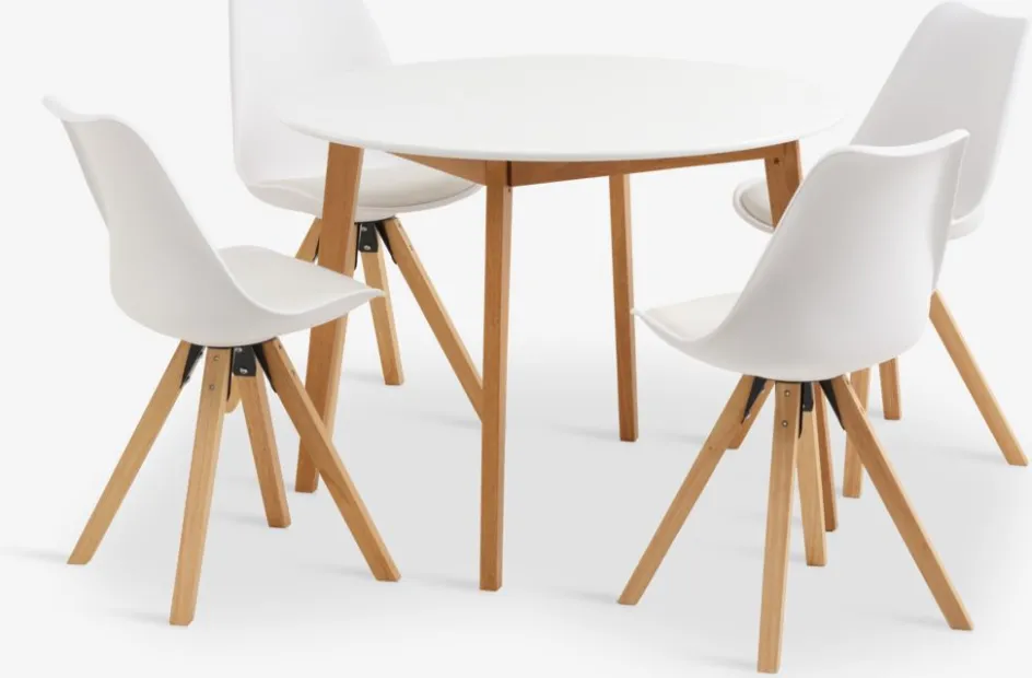 Best JEGIND + BLOKHUSMesa JEGIND Ø105 blanco + 4 sillas BLOKHUS blanco Mesas De Comedor|Conjuntos De Comedor