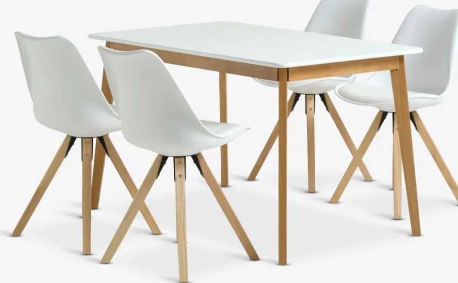 Hot JEGIND + BLOKHUSMesa JEGIND L130 blanco + 4 sillas BLOKHUS blanco Mesas De Comedor|Conjuntos De Comedor