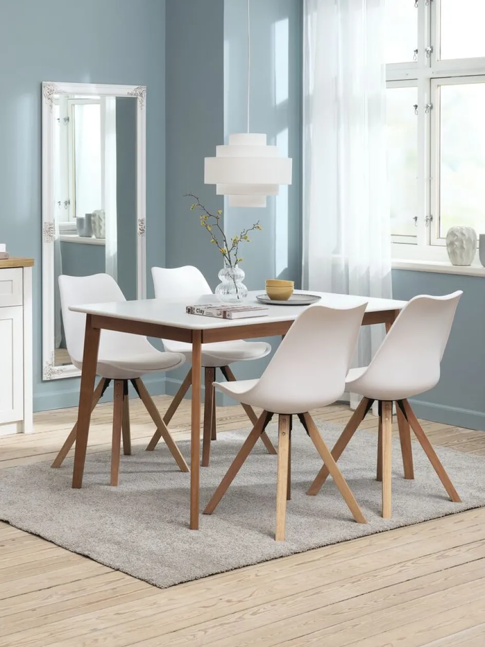 Hot JEGIND + BLOKHUSMesa JEGIND L130 blanco + 4 sillas BLOKHUS blanco Mesas De Comedor|Conjuntos De Comedor