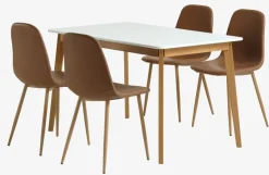 JEGIND + JONSTRUPMesa JEGIND L130 blanco + 4 sillas JONSTRUP marrón Mesas De Comedor|Conjuntos De Comedor