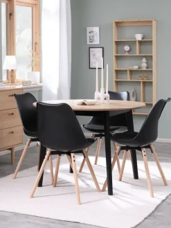 Discount JEGIND + KASTRUPMesa JEGIND Ø105 roble natural + 4 sillas KASTRUP negro Mesas De Comedor|Conjuntos De Comedor