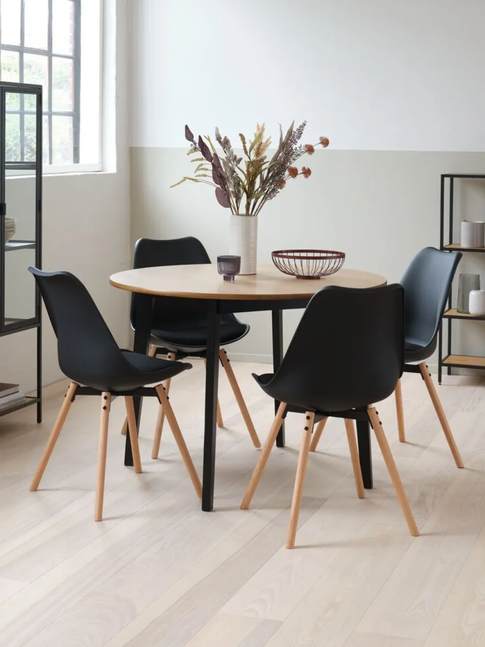 Outlet JEGIND + KASTRUPMesa JEGIND Ø105 roble natural + 4 sillas KASTRUP negro Mesas De Comedor|Conjuntos De Comedor