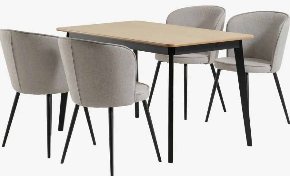 Online JEGIND + RISSKOVMesa JEGIND L130 roble/negro + 4 sillas RISSKOV gris claro Mesas De Comedor|Conjuntos De Comedor