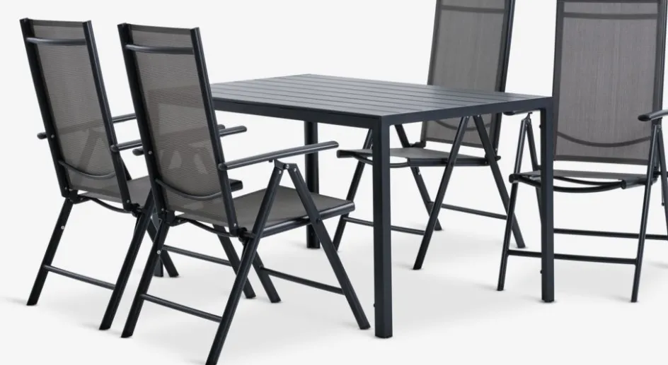 Discount JERSORE + MELLBYMesa JERSORE L140 + 4 sillas MELLBY negro Conjuntos Mesa Y Sillas De Jardín
