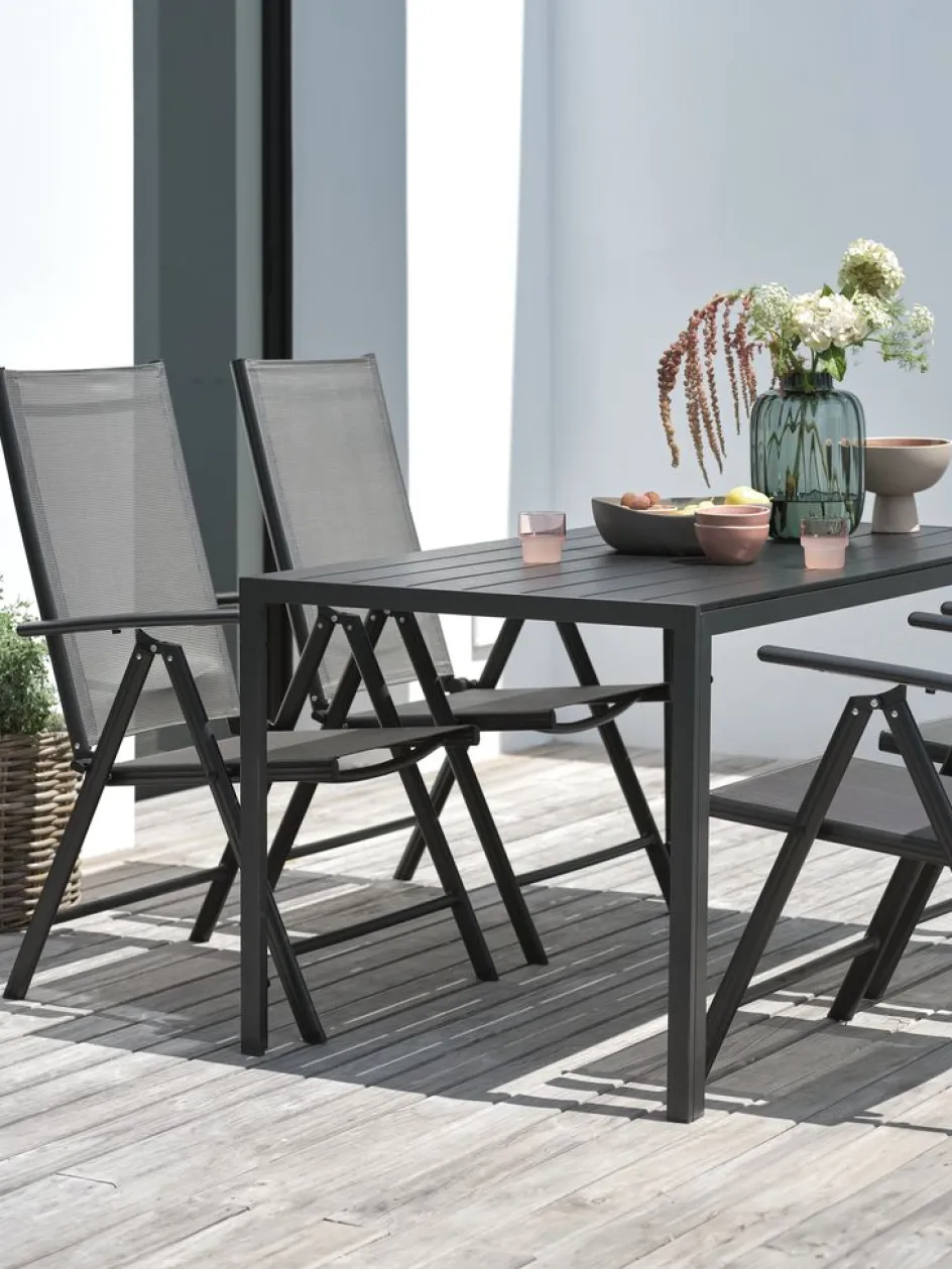 Discount JERSORE + MELLBYMesa JERSORE L140 + 4 sillas MELLBY negro Conjuntos Mesa Y Sillas De Jardín