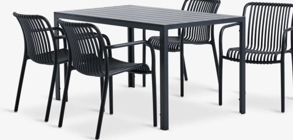 Online JERSORE + NABBENMesa JERSORE L140 + 4 sillas NABBEN negro Conjuntos Mesa Y Sillas De Jardín