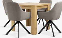 JUNGEN + ROSTRUPMesa JUNGEN L80/160 roble cálido + 4 sillas ROSTRUP arena Mesas De Comedor|Conjuntos De Comedor