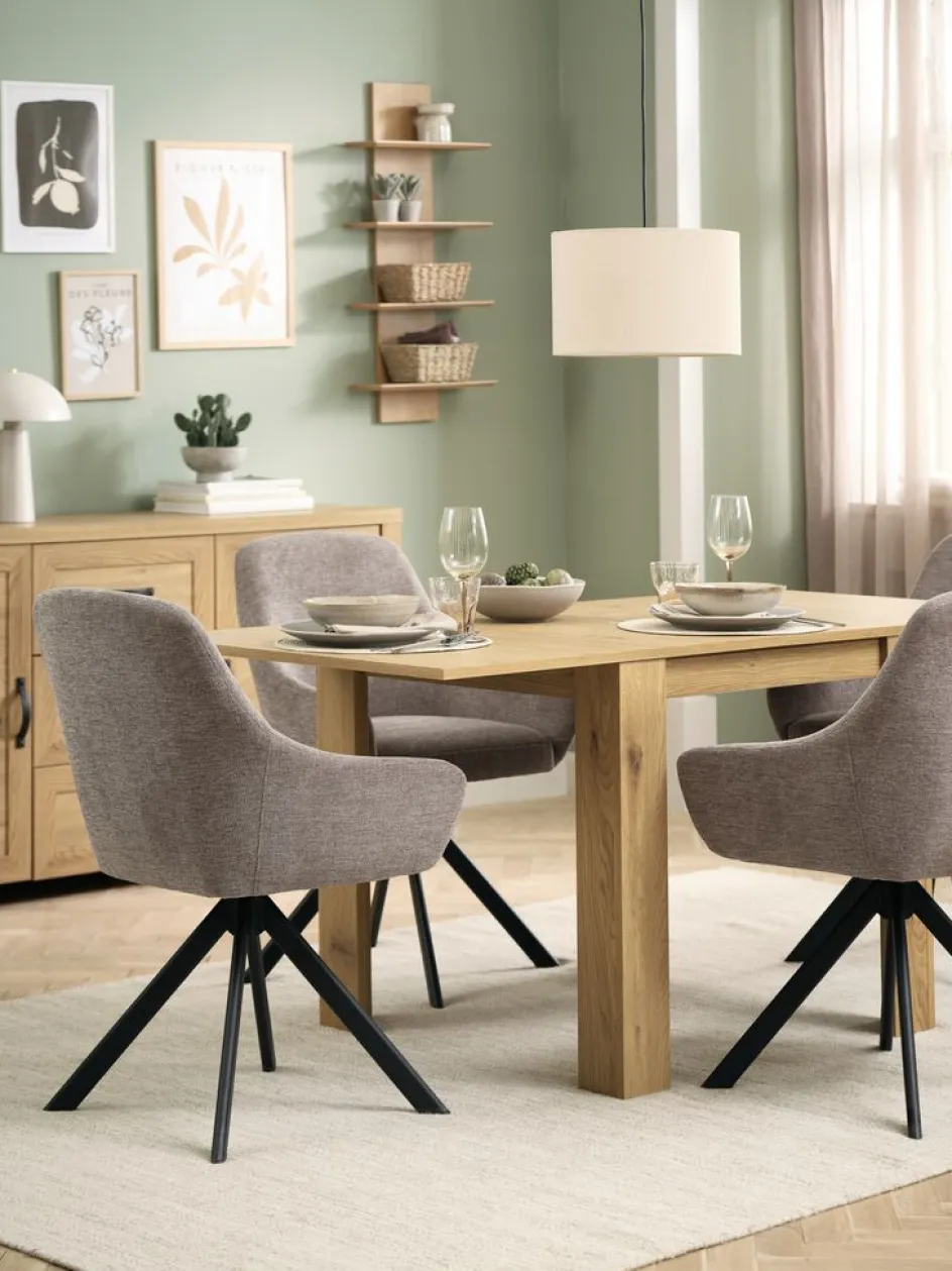 JUNGEN + ROSTRUPMesa JUNGEN L80/160 roble cálido + 4 sillas ROSTRUP arena Mesas De Comedor|Conjuntos De Comedor