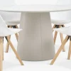 New KLIPLEV + BLOKHUSMesa KLIPLEV Ø120 travertino + 4 sillas BLOKHUS blanco Mesas De Comedor|Conjuntos De Comedor