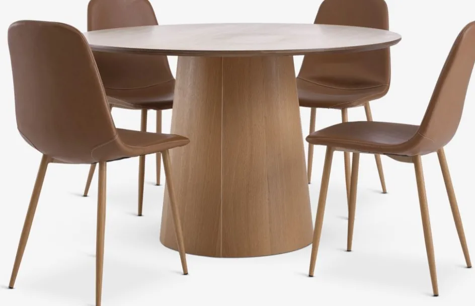 Sale KLIPLEV + JONSTRUPMesa KLIPLEV Ø120 roble natural + 4 sillas JONSTRUP marrón Mesas De Comedor|Conjuntos De Comedor