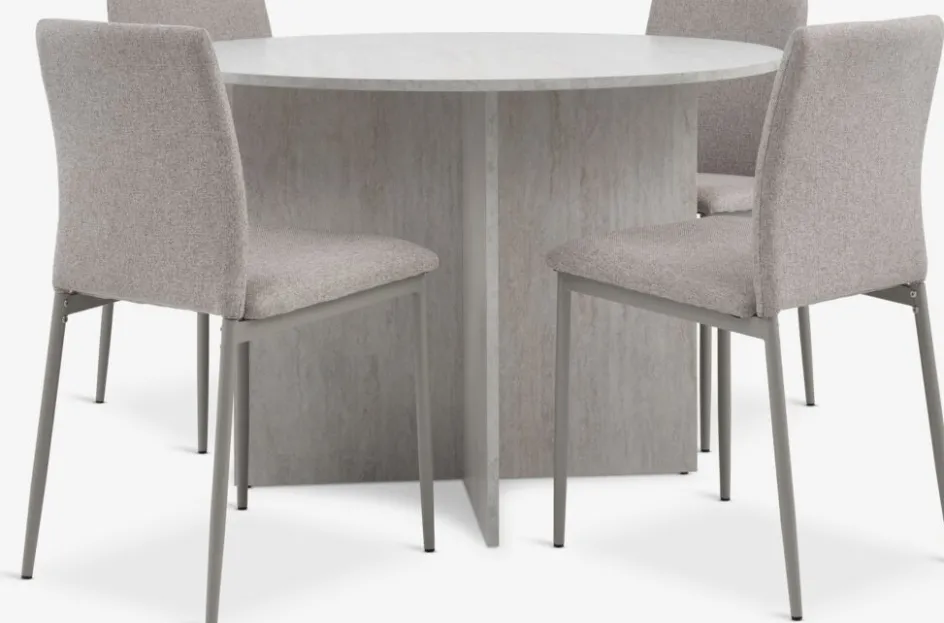 Clearance KRONDAL + BRANDEMesa KRONDAL Ø110 travertino + 4 sillas BRANDE beis Mesas De Comedor|Conjuntos De Comedor