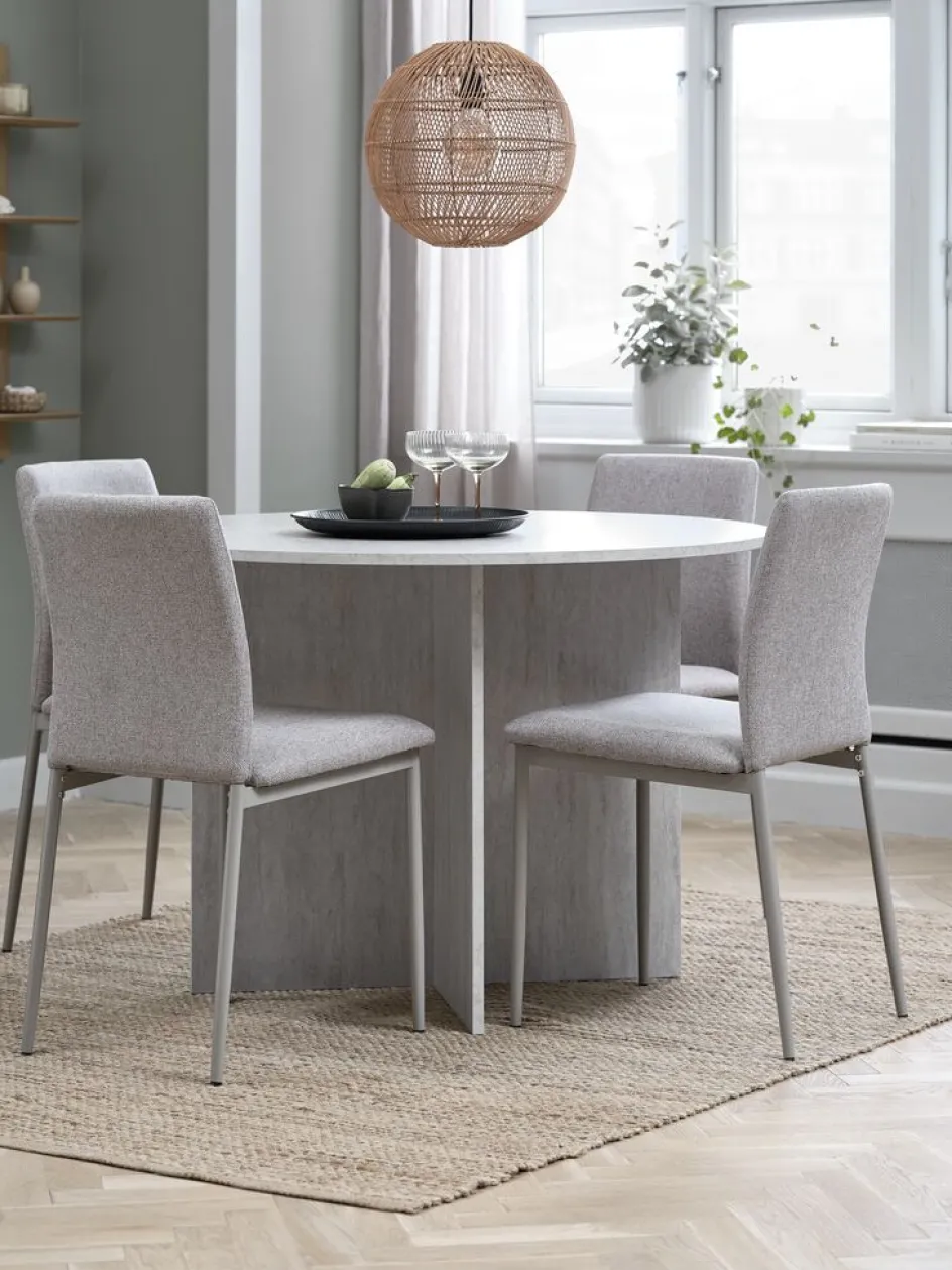 Clearance KRONDAL + BRANDEMesa KRONDAL Ø110 travertino + 4 sillas BRANDE beis Mesas De Comedor|Conjuntos De Comedor