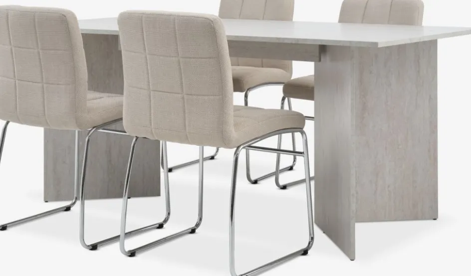 Outlet KRONDAL + HAMMELMesa KRONDAL L180 travertino + 4 sillas HAMMEL beis Mesas De Comedor|Conjuntos De Comedor