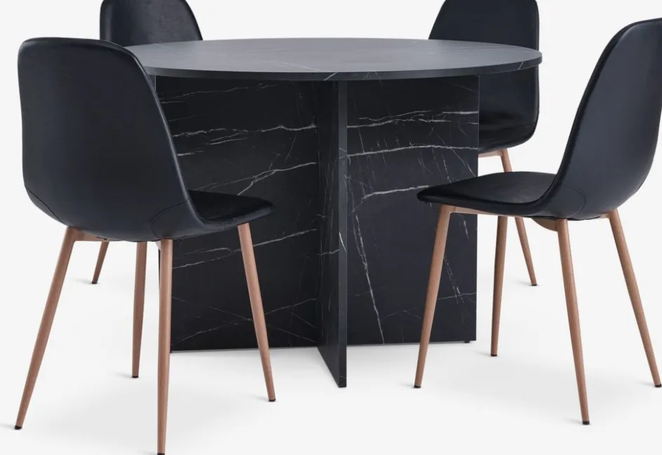 KRONDAL + JONSTRUPMesa KRONDAL Ø110 mármol + 4 sillas JONSTRUP negro Mesas De Comedor|Conjuntos De Comedor