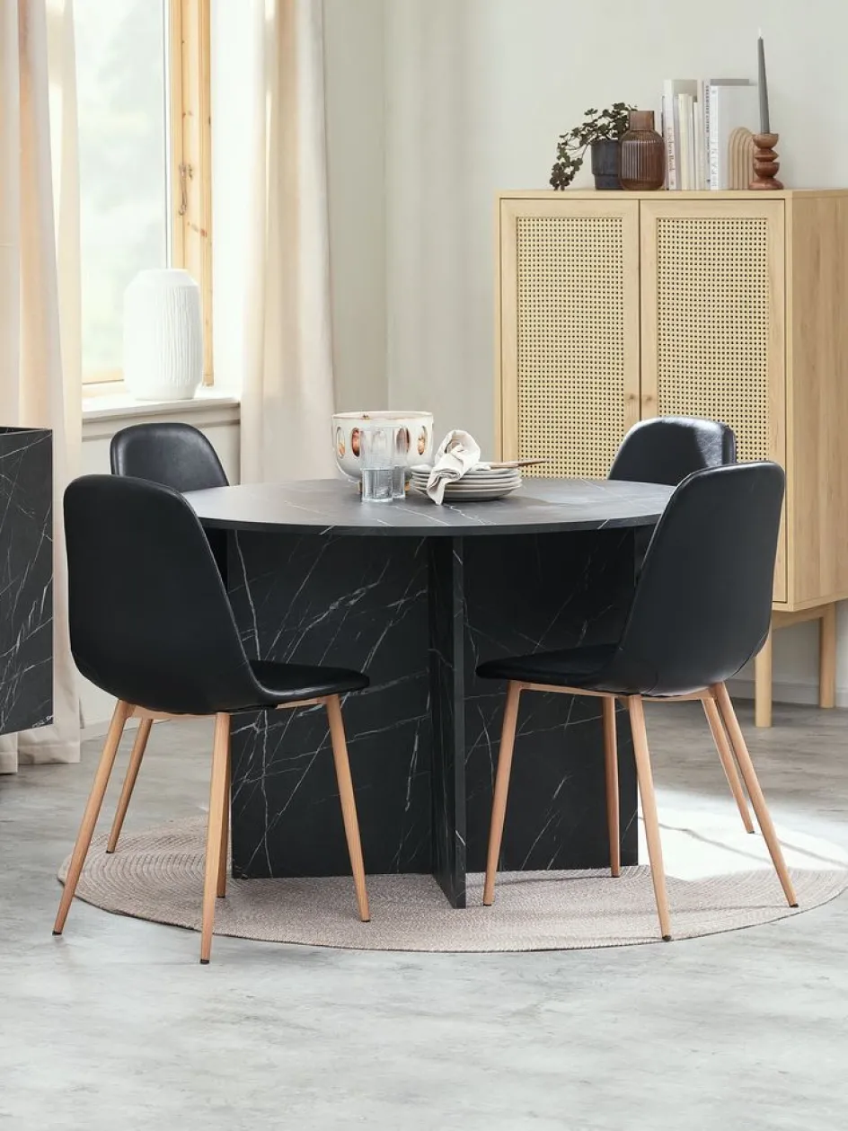KRONDAL + JONSTRUPMesa KRONDAL Ø110 mármol + 4 sillas JONSTRUP negro Mesas De Comedor|Conjuntos De Comedor