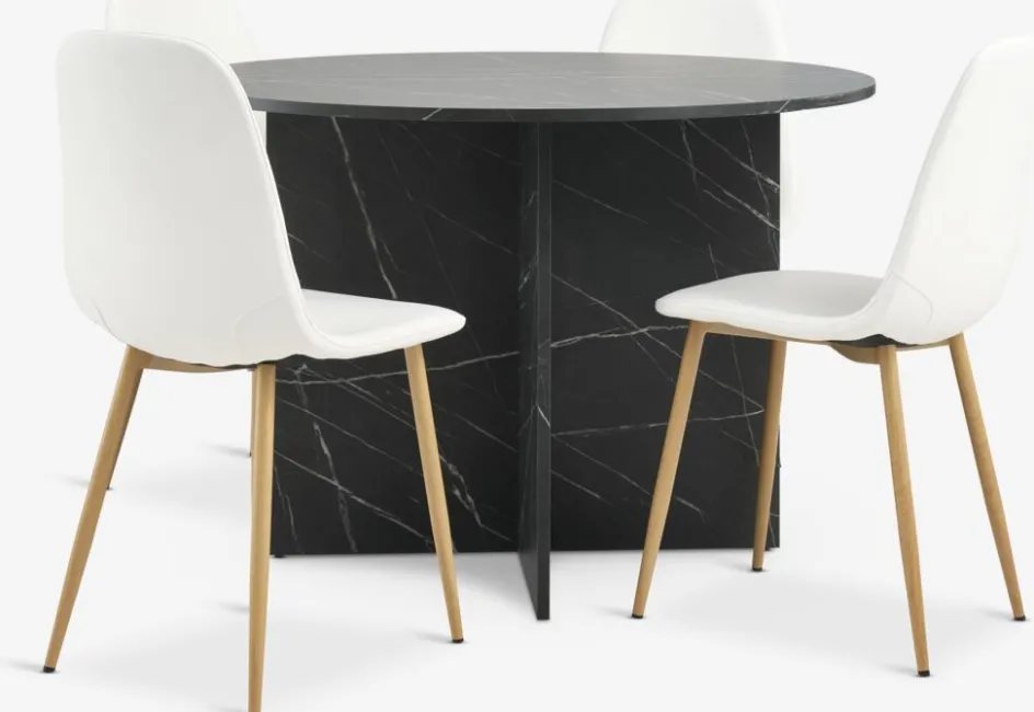 Best KRONDAL + JONSTRUPMesa KRONDAL Ø110 mármol + 4 sillas JONSTRUP blanco Mesas De Comedor|Conjuntos De Comedor