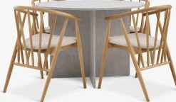Hot KRONDAL + LYKSBORGMesa KRONDAL Ø110 travertino + 4 LYKSBORG roble natural Mesas De Comedor|Conjuntos De Comedor