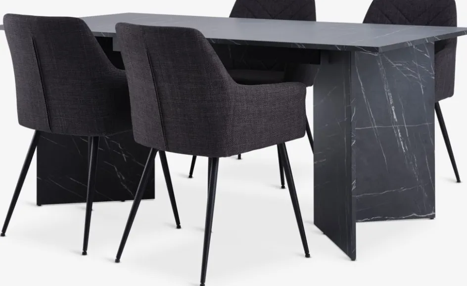 Sale KRONDAL + PURHUSMesa KRONDAL L180 mármol + 4 sillas PURHUS gris/negro Mesas De Comedor|Conjuntos De Comedor