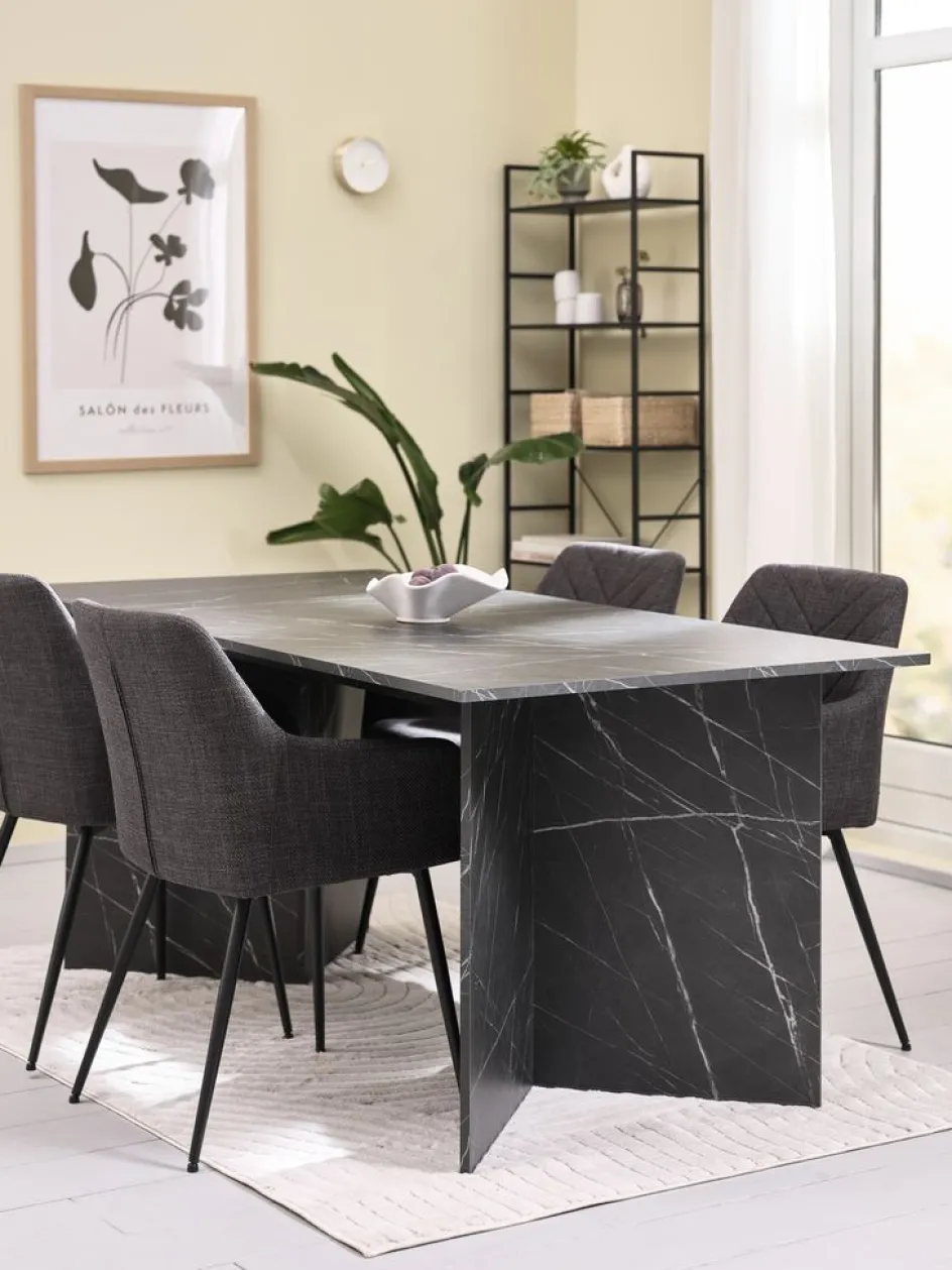 Sale KRONDAL + PURHUSMesa KRONDAL L180 mármol + 4 sillas PURHUS gris/negro Mesas De Comedor|Conjuntos De Comedor