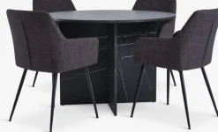 Clearance KRONDAL + PURHUSMesa KRONDAL Ø110 mármol + 4 sillas PURHUS gris/negro Mesas De Comedor|Conjuntos De Comedor