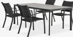 Discount KUMLA + GLOMFJORDMesa KUMLA L200 gris + 4 sillas GLOMFJORD negro Conjuntos Mesa Y Sillas De Jardín