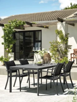 Discount KUMLA + GLOMFJORDMesa KUMLA L200 gris + 4 sillas GLOMFJORD negro Conjuntos Mesa Y Sillas De Jardín