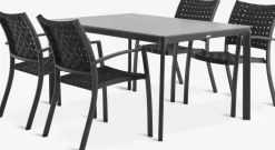 Hot KUMLA + GLOMFJORDMesa KUMLA L150 gris + 4 sillas GLOMFJORD negro Conjuntos Mesa Y Sillas De Jardín