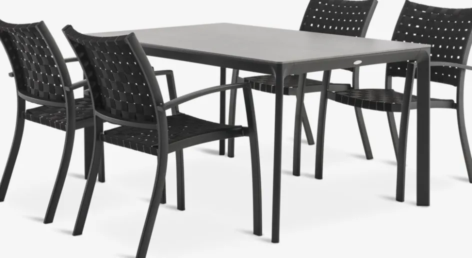 Hot KUMLA + GLOMFJORDMesa KUMLA L150 gris + 4 sillas GLOMFJORD negro Conjuntos Mesa Y Sillas De Jardín