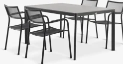 KUMLA + HEMSEDALMesa KUMLA L150 gris + 4 sillas HEMSEDAL negro Conjuntos Mesa Y Sillas De Jardín