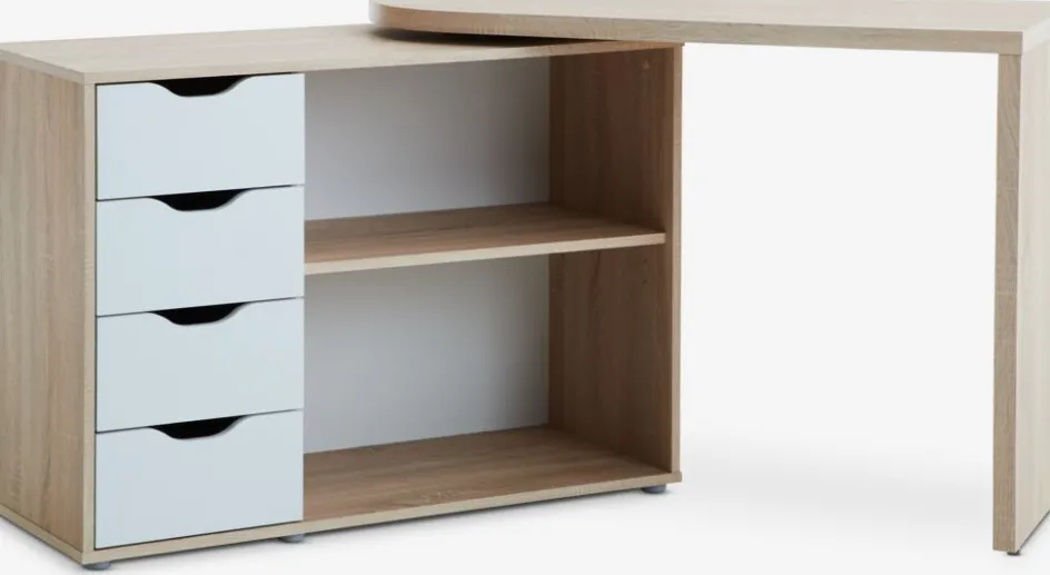 Clearance LANGAGEREscritorio LANGAGER 41-107x107-165 color roble claro/blanco Escritorios|Escritorios Elevables