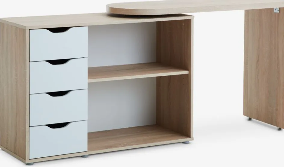 Clearance LANGAGEREscritorio LANGAGER 41-107x107-165 color roble claro/blanco Escritorios|Escritorios Elevables