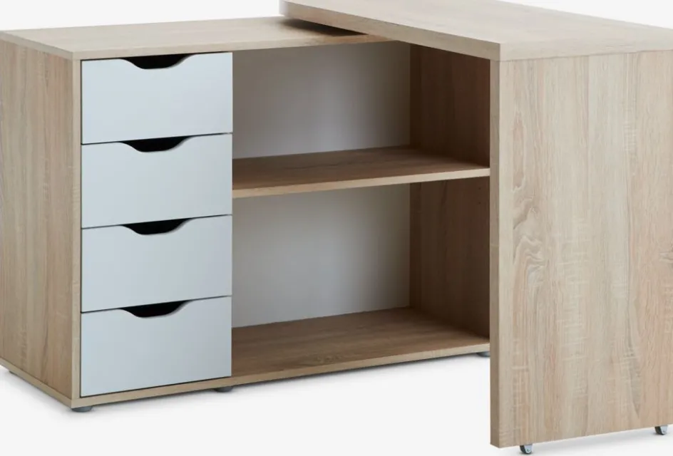 Clearance LANGAGEREscritorio LANGAGER 41-107x107-165 color roble claro/blanco Escritorios|Escritorios Elevables