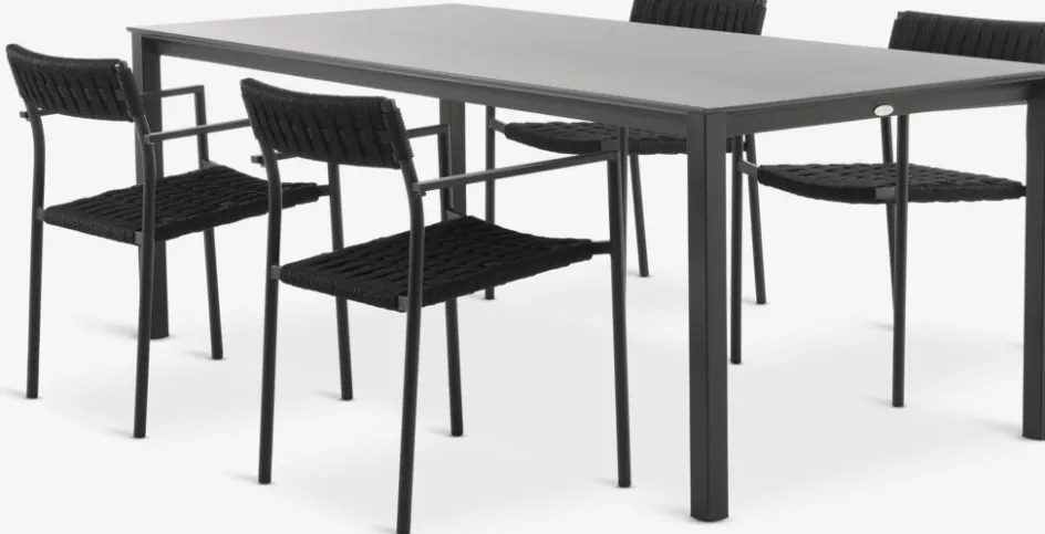 Hot LANGET + TRILLEVALLENMesa LANGET L207 + 4 sillas TRILLEVALLEN negro Conjuntos Mesa Y Sillas De Jardín