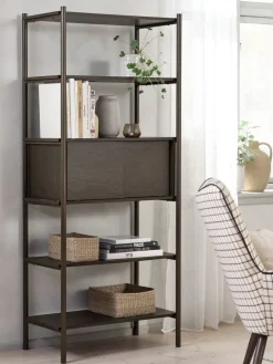 Outlet LINDVEDEstantería LINDVED 6 estantes 2 puertas color roble oscuro Estanterias Y Librerías|Estanterias Y Librerías