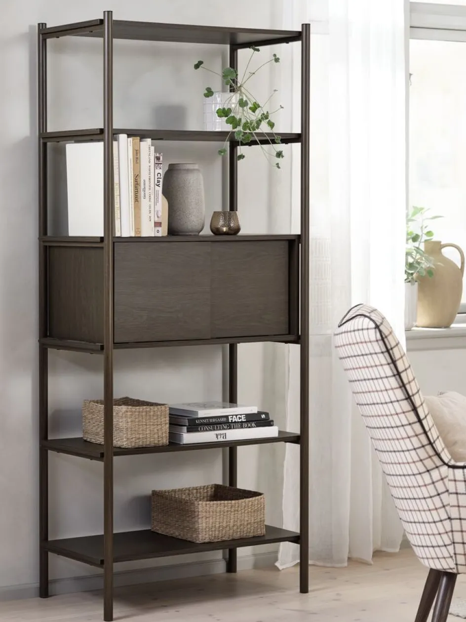 Outlet LINDVEDEstantería LINDVED 6 estantes 2 puertas color roble oscuro Estanterias Y Librerías|Estanterias Y Librerías