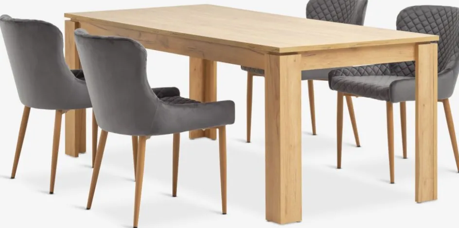 Discount LINTRUP + PEBRINGEMesa LINTRUP L190/280 roble salvaje + 4 sillas PEBRINGE gris Mesas De Comedor|Conjuntos De Comedor