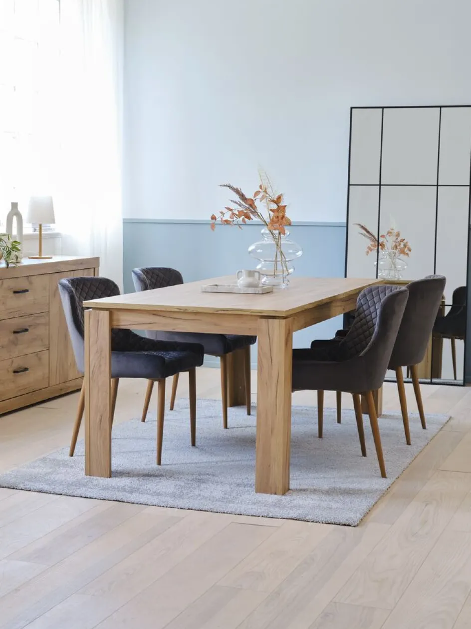 Discount LINTRUP + PEBRINGEMesa LINTRUP L190/280 roble salvaje + 4 sillas PEBRINGE gris Mesas De Comedor|Conjuntos De Comedor
