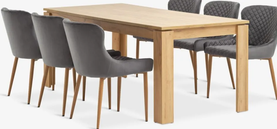 Discount LINTRUP + PEBRINGEMesa LINTRUP L190/280 roble salvaje + 4 sillas PEBRINGE gris Mesas De Comedor|Conjuntos De Comedor