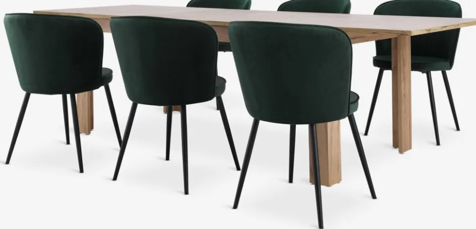 Clearance LINTRUP + RISSKOVMesa LINTRUP L190/280 roble + 4 RISSKOV terciopelo verde Mesas De Comedor|Conjuntos De Comedor