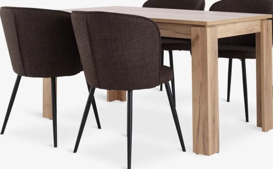 Discount LINTRUP + RISSKOVMesa LINTRUP L140 roble + 4 sillas RISSKOV marrón oscuro Mesas De Comedor|Conjuntos De Comedor