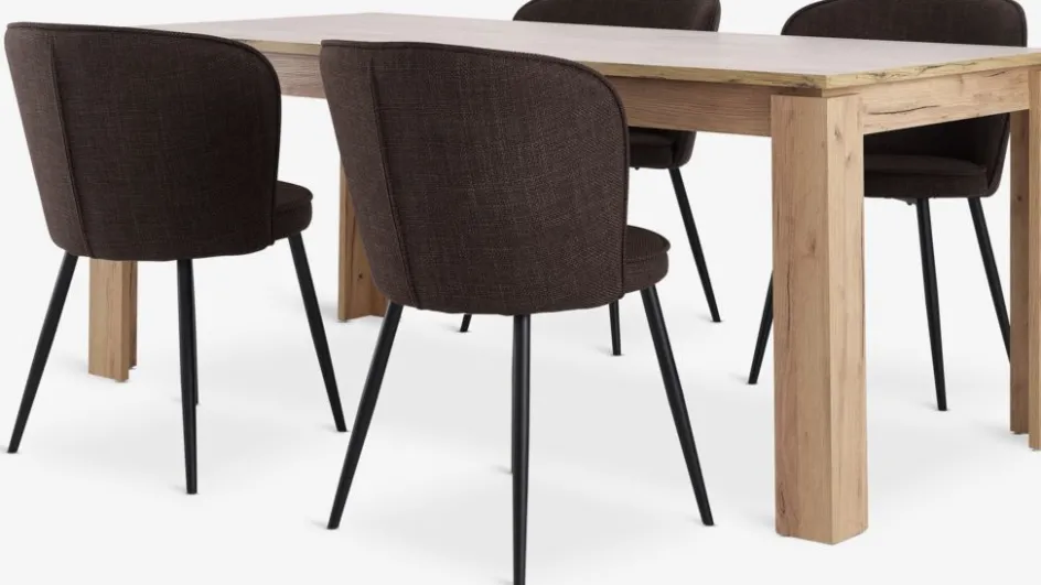 LINTRUP + RISSKOVMesa LINTRUP L190/280 roble salvaje +4 sillas RISSKOV marrón Mesas De Comedor|Conjuntos De Comedor