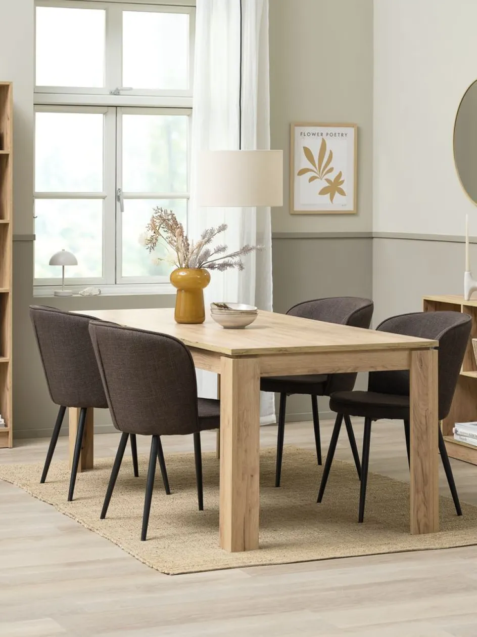 LINTRUP + RISSKOVMesa LINTRUP L190/280 roble salvaje +4 sillas RISSKOV marrón Mesas De Comedor|Conjuntos De Comedor