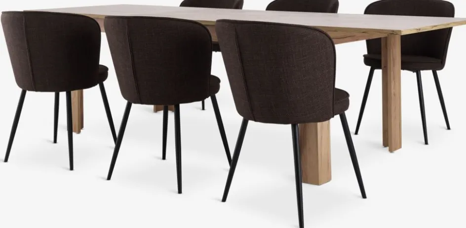 LINTRUP + RISSKOVMesa LINTRUP L190/280 roble salvaje +4 sillas RISSKOV marrón Mesas De Comedor|Conjuntos De Comedor