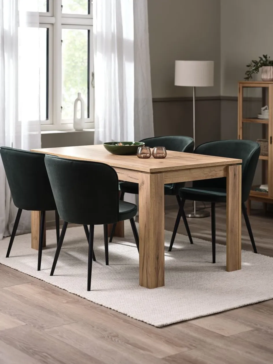 Discount LINTRUP + RISSKOVMesa LINTRUP L140 roble salvaje + 4 RISSKOV terciopelo verde Mesas De Comedor|Conjuntos De Comedor